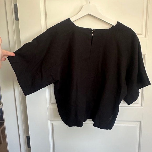 DKNY Black Oversized Boxy Short Sleeve Blouse - Linen - Picture 2 of 4